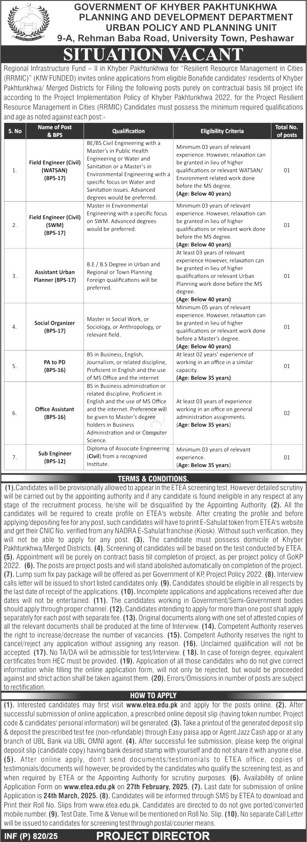 Urban Policy & Planning Unit Jobs Opportunities At Kpk-2025