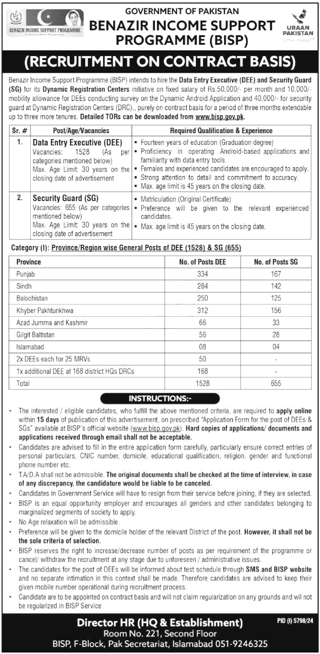 Jobs Opportunities For Benazir Income Support Programme-2025