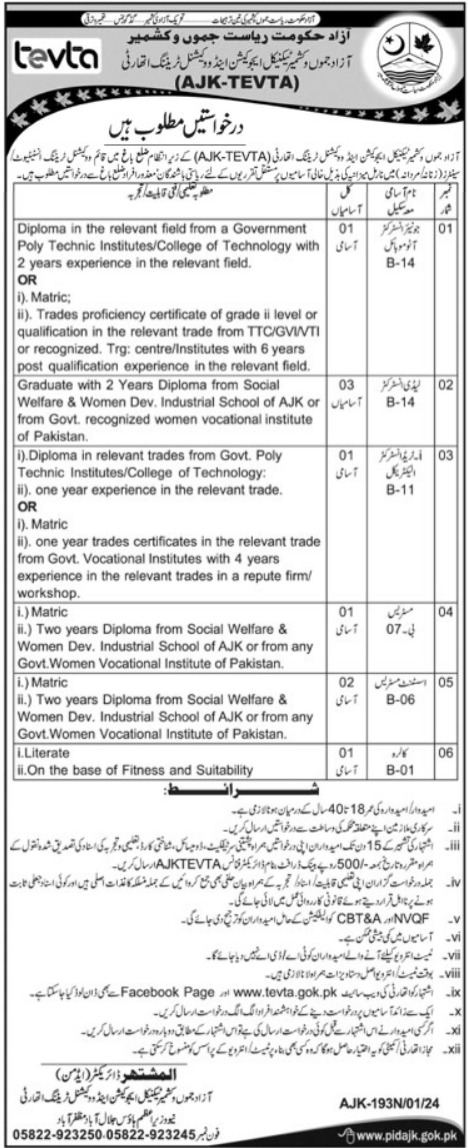 Azad Jammu & Kashmir-Tevta Jobs Opportunities For 2025