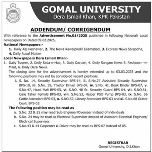 Gomal University Latest Jobs In Dera Ismail Khan For 2025