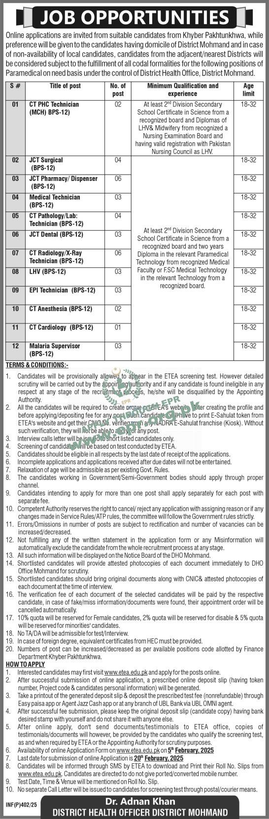 In Mohmand District Health Officer Jobs For 2025- Apply Now