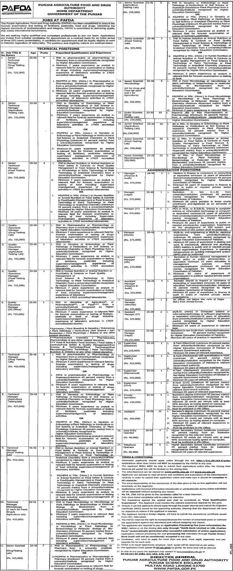Food Drug Authority Jobs Opportunities in Punjab for 2025