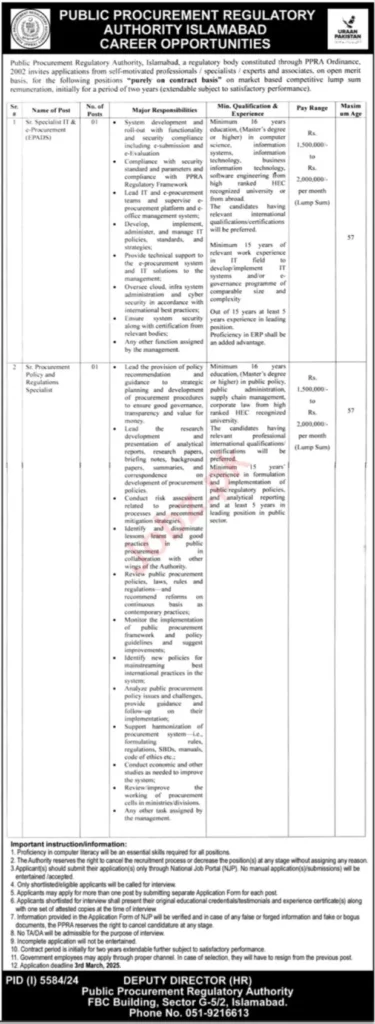 Public Procurement Regulatory Authority Jobs In Islamabad-2025