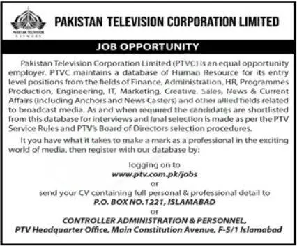 Pakistan Television Corporation Limited Jobs Vacancies-2025