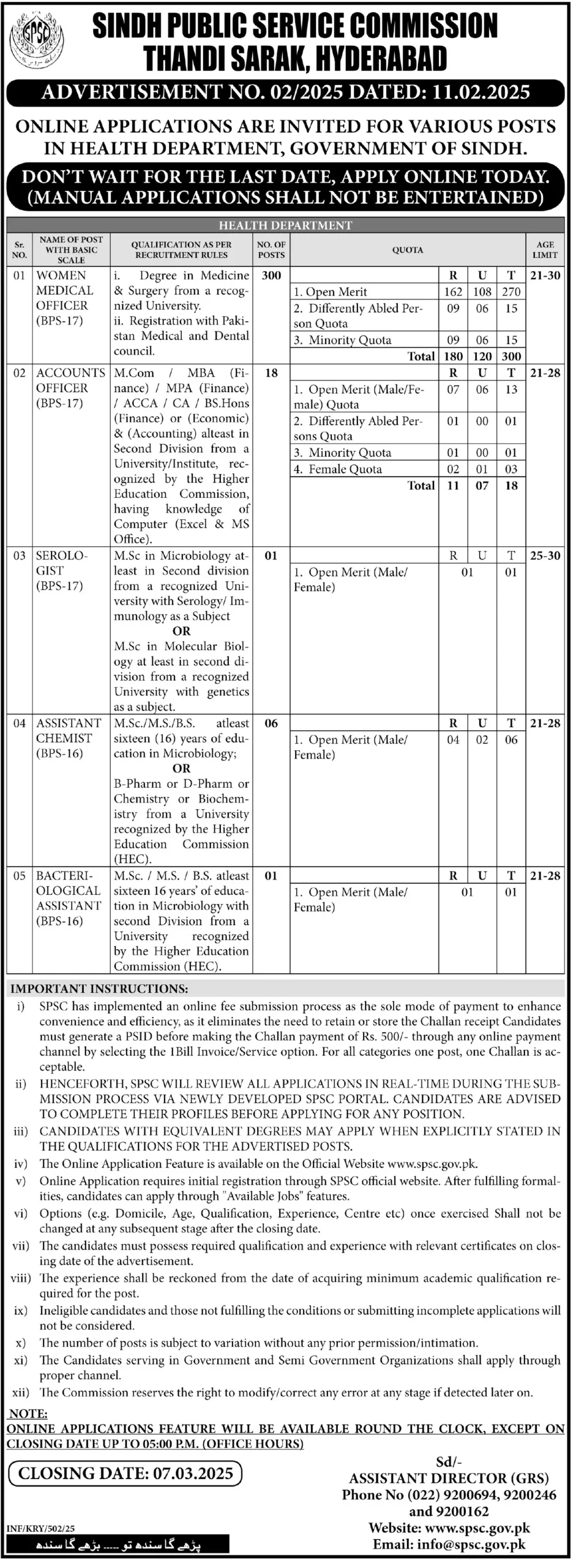 Sindh Public Service Commission Jobs Vacancies For 2025