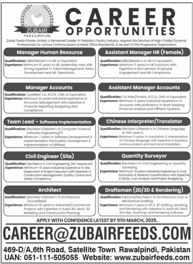 Latest Zubair Feeds Pvt Ltd Jobs At Rawalpindi For 2025