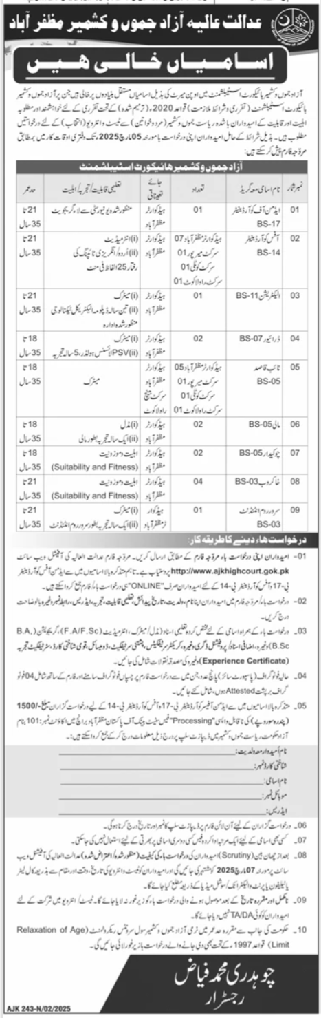 High Court Jobs Opportunities In Azad Jammu & Kashmir-2025
