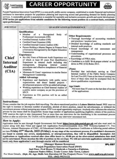 Punjab Population Innovation Fund Jobs Vacancies For 2025