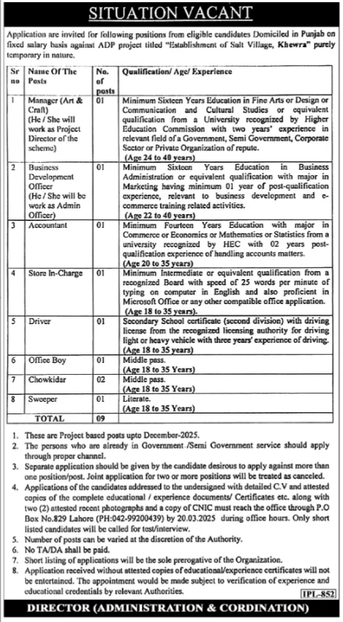 Po Box no.829 Public Sector Department Jobs At Lahore-2025