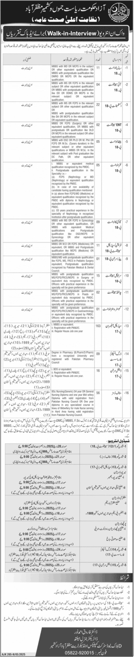 Health Department Jobs In Muzaffarabad, AJK Pakistan – 2025