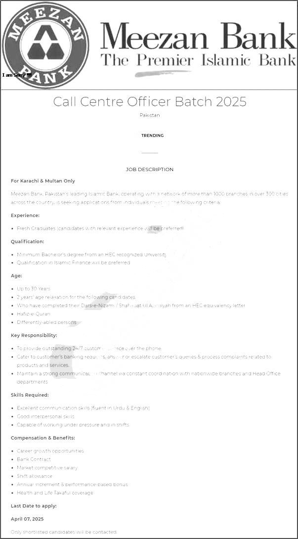 Meezan Bank Job Opportunities 2025-Apply Online Now