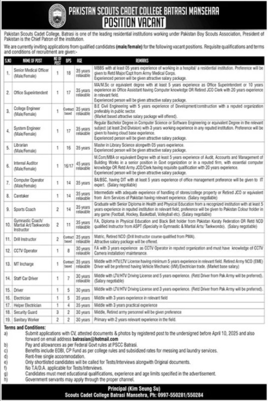 Pakistan Scouts Cadet College Jobs Kpk 2025 – Apply Online Now