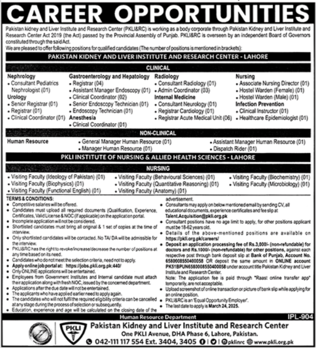 Kidney And Liver Institute Jobs Vacancies At Pakistan For 2025