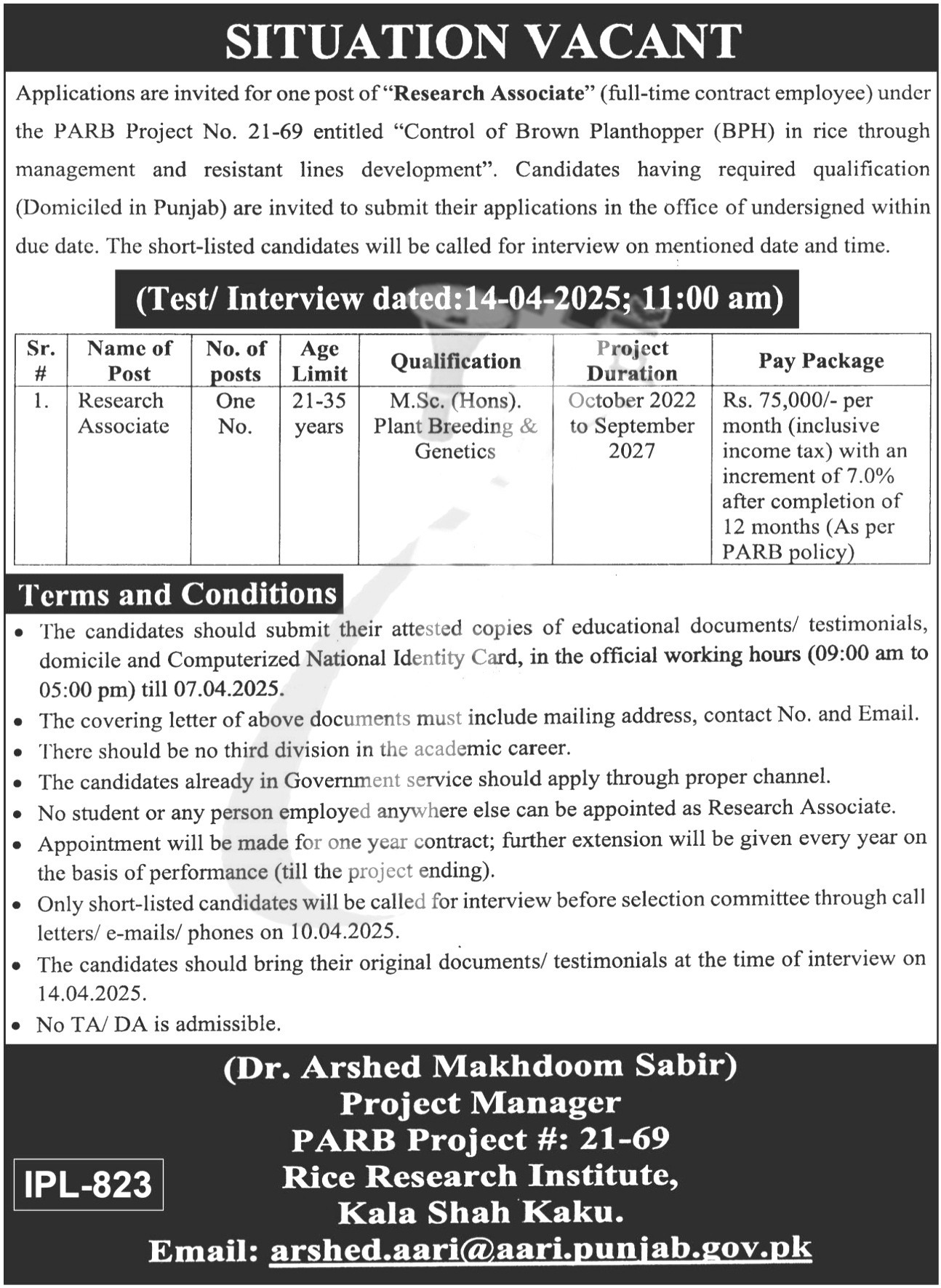 Agriculture Research Board Job Opportunities 2025