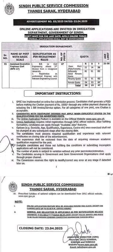 Sindh Public Service Commission Job Vacancies 2025-Apply Now