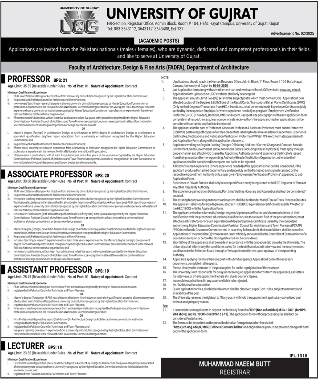 University Of Gujrat Job Opportunities For 2025-Apply Now
